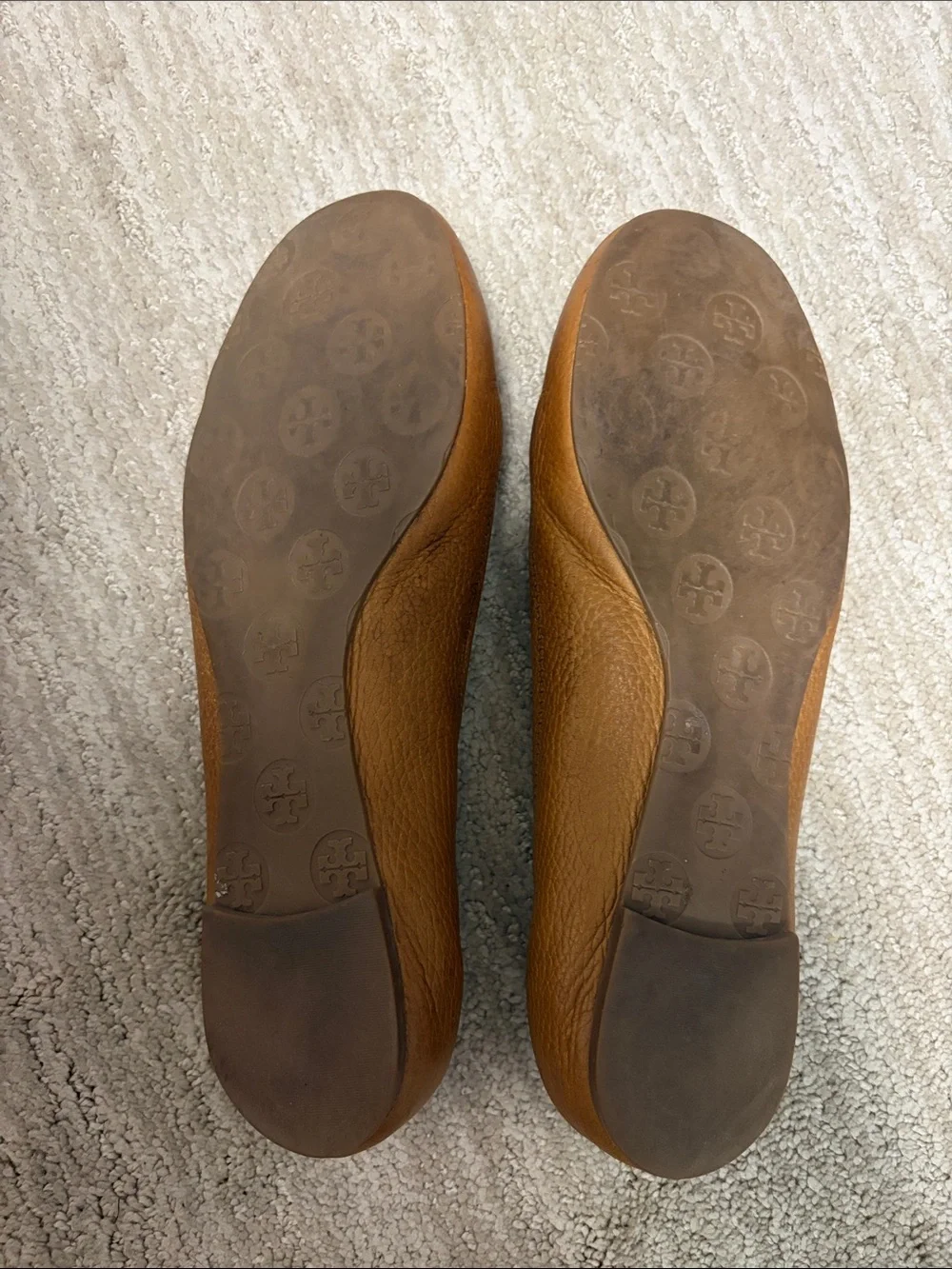 Tory Burch Tan Reva With Leather Logo Ballet Flats